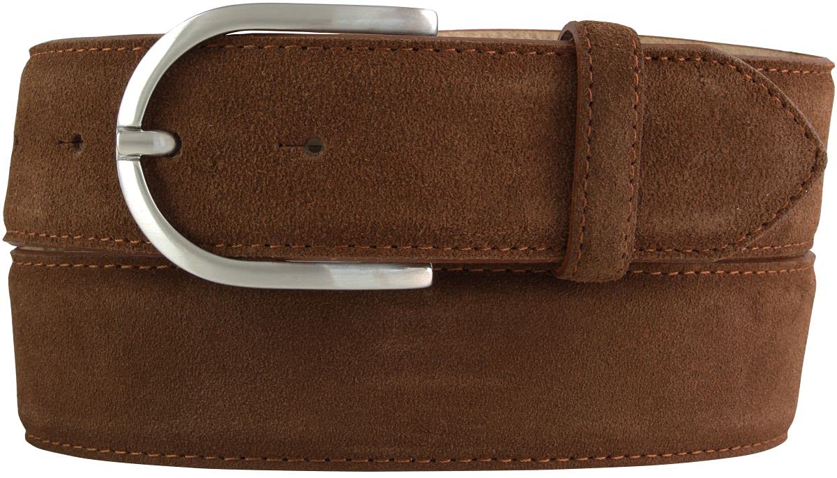 BELTINGER Damen-Gürtel aus Veloursleder 4 cm | Velour-Gürtel für Damen 40mm | Wildleder-Gürtel 4cm mit runder Gürtelschnalle | Tabac 90cm