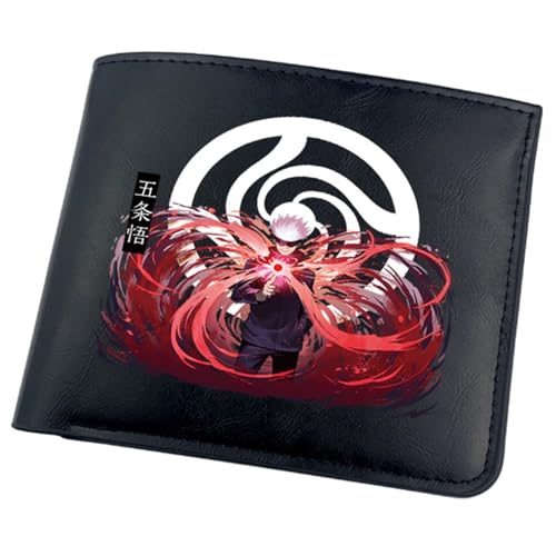 RYNDEX Jujut-su Kais-en Anime-Geldbörsen, Zweifach Gefalteter Geldbörse Klein, PU-Leder Geldbörse Brieftasche Wallet(Color:Black 16)