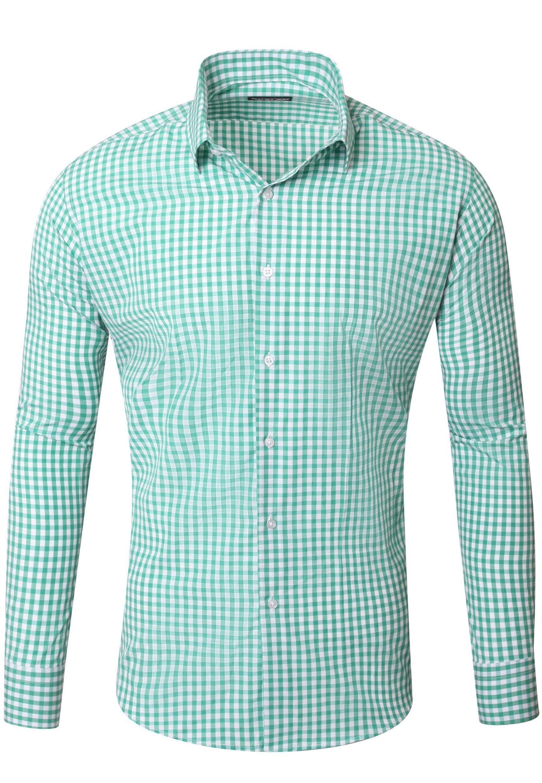 Reslad Kariertes Hemd-Herren Slim Fit Freizeithemd kariert Hemd Trachtenhemd Karo-Hemd RS-7007 Grün L