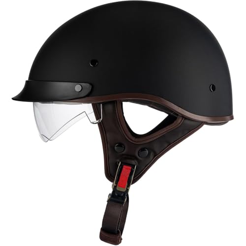 BYFHHHH Vintage Deutsche Motorrad-Halbhelme, ECE-Zertifizierung Halbschalenhelm Jethelm Rollerhelm Für Herren Damen, Motorradhelm Mit Visier D,M=57~58CM