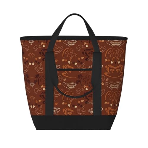 YQxwJL Cups and Beans Curves and Swirls Print Large Capacity Tote Bag,Insulated Lunch Bag,Reusable Grocery Bag with Zipper for Women Men