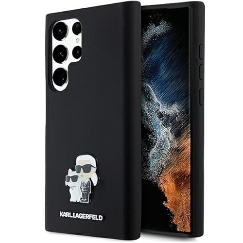 CG Mobile Karl Lagerfeld KLHCS24LSMHKCNPK Hülle für S24 Ultra S928 hardcase Schwarz Silicone Karl&Choupette Metal Pin