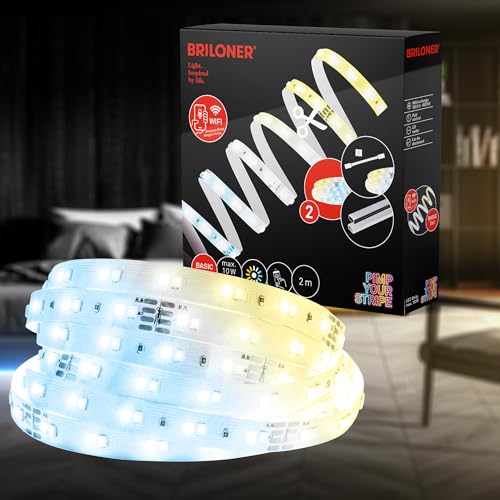 BRILONER - Pimp your Stripe Starter Set 2m LED Strip Smart, Warmweiß bis Kaltweiß, App- Sprachsteuerung, 3m Zuleitung, Kürzbar, Selbstklebend, LED Streifen, LED Lichtleiste, Zimmer Deko, Gaming Deko