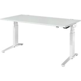 Schäfer Shop Genius Schreibtisch PLANOVA ERGOSTYLE, elektrisch höhenverstellbar, Rechteck, C-Fuß, B 1600 x T 800 x H 645-1305 mm, lichtgrau/weiß