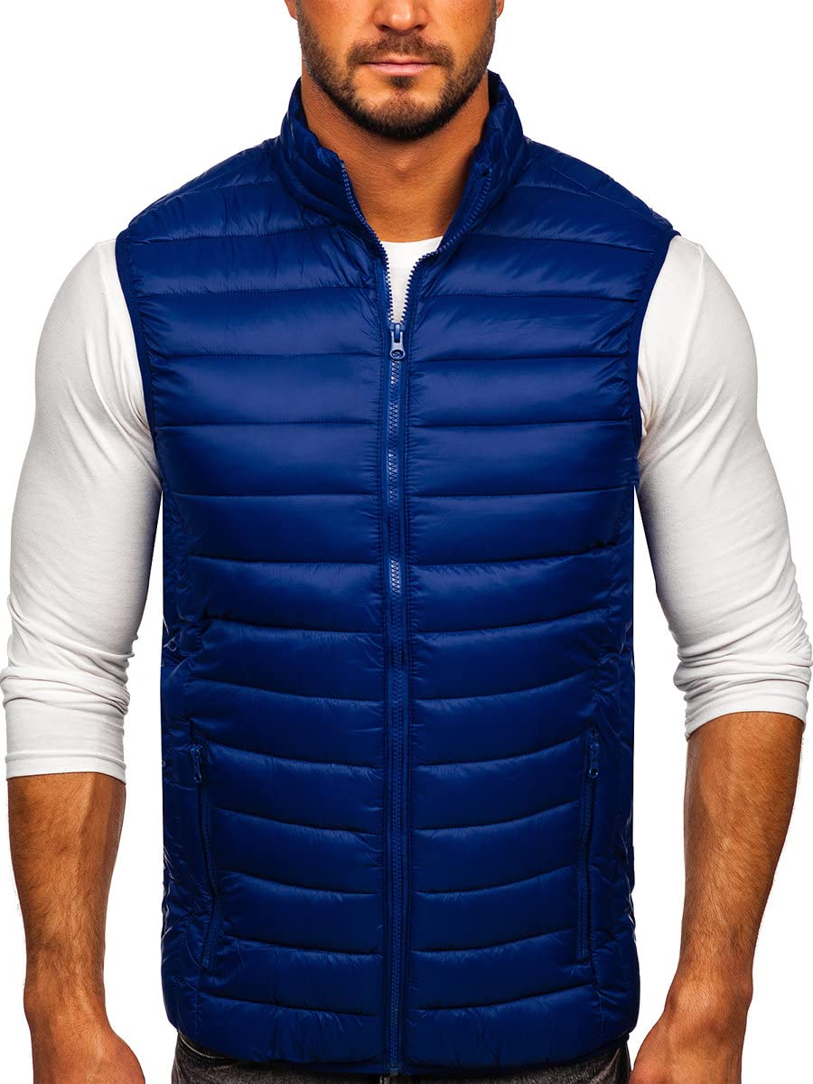 BOLF Herren Weste Bodywarmer Steppweste Daunenweste Funktionsweste Vest Ärmellose Sportweste Kapuzenweste Wärme Freizeit Outdoor Slim Fit ModellauswahlJSTYLE LY32 Dunkelblau XXL [1U1]