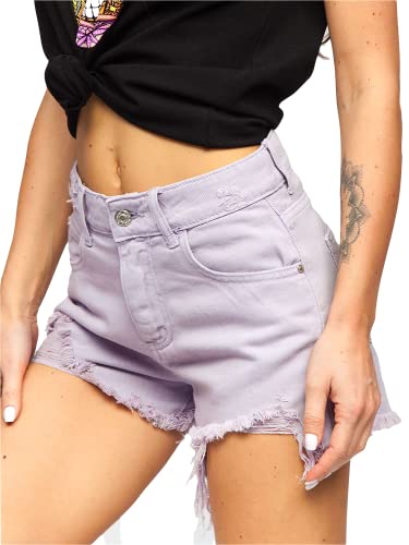 BOLF Damen Kurze Denim Shorts High Waist Zerrissenes Ripped Jeansshorts Bermuda Sommer Hotpants Distressed Freizeit Stretch Relaxed A63 Violett S [G7G]