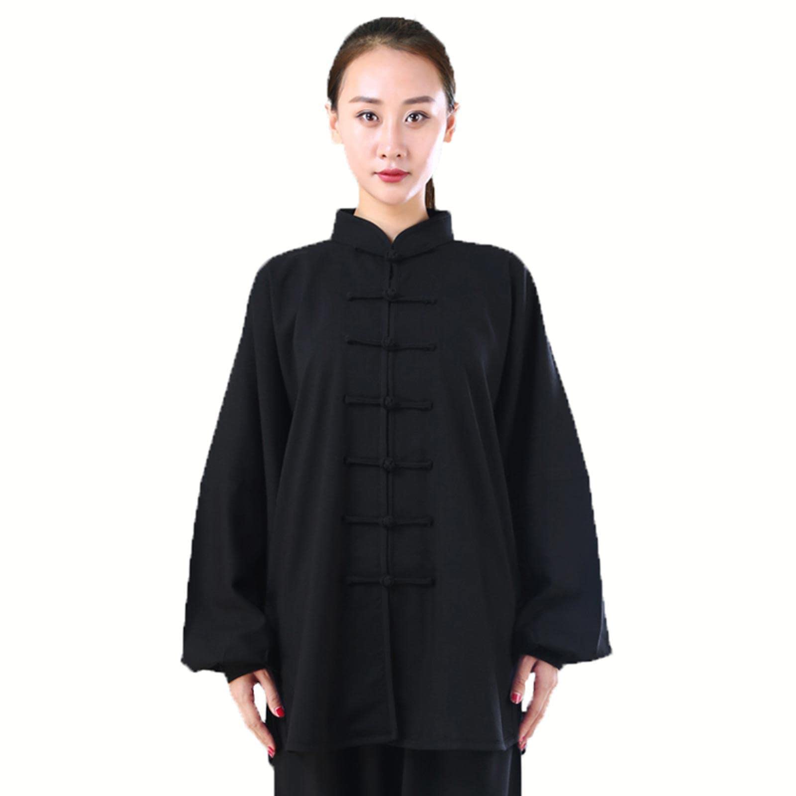 ZEDDG Kampfkunst Anzug Herren Damen Kung Fu Kleidung und Tai Chi Uniform Traditionelle Chinesische Kostüm für Meditation und Qigong,Black-M