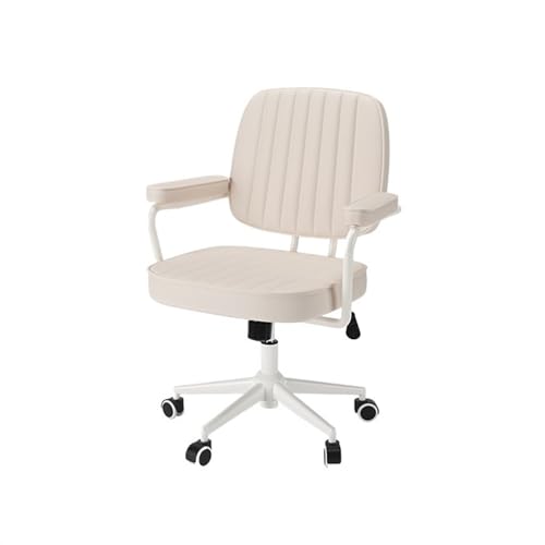 Bürostuhl Ergonomischer Schreibtischstuhl aus Leder mit mittlerer Rückenlehne, Bürostuhl aus PU-Leder mit Armlehnen, verstellbarer Stuhl mit Rollen, Drehstuhl mit Hebefunktion Schreibtischstuhl(Beige)