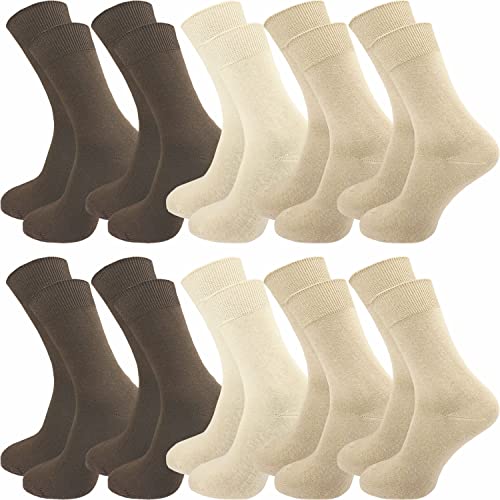 GAWILO 10 Paar Socken aus 100% Baumwolle für empfindliche Füße – ohne drückende Naht – Damen & Herren – venenfreundlicher Komfortbund (39-42, beige)