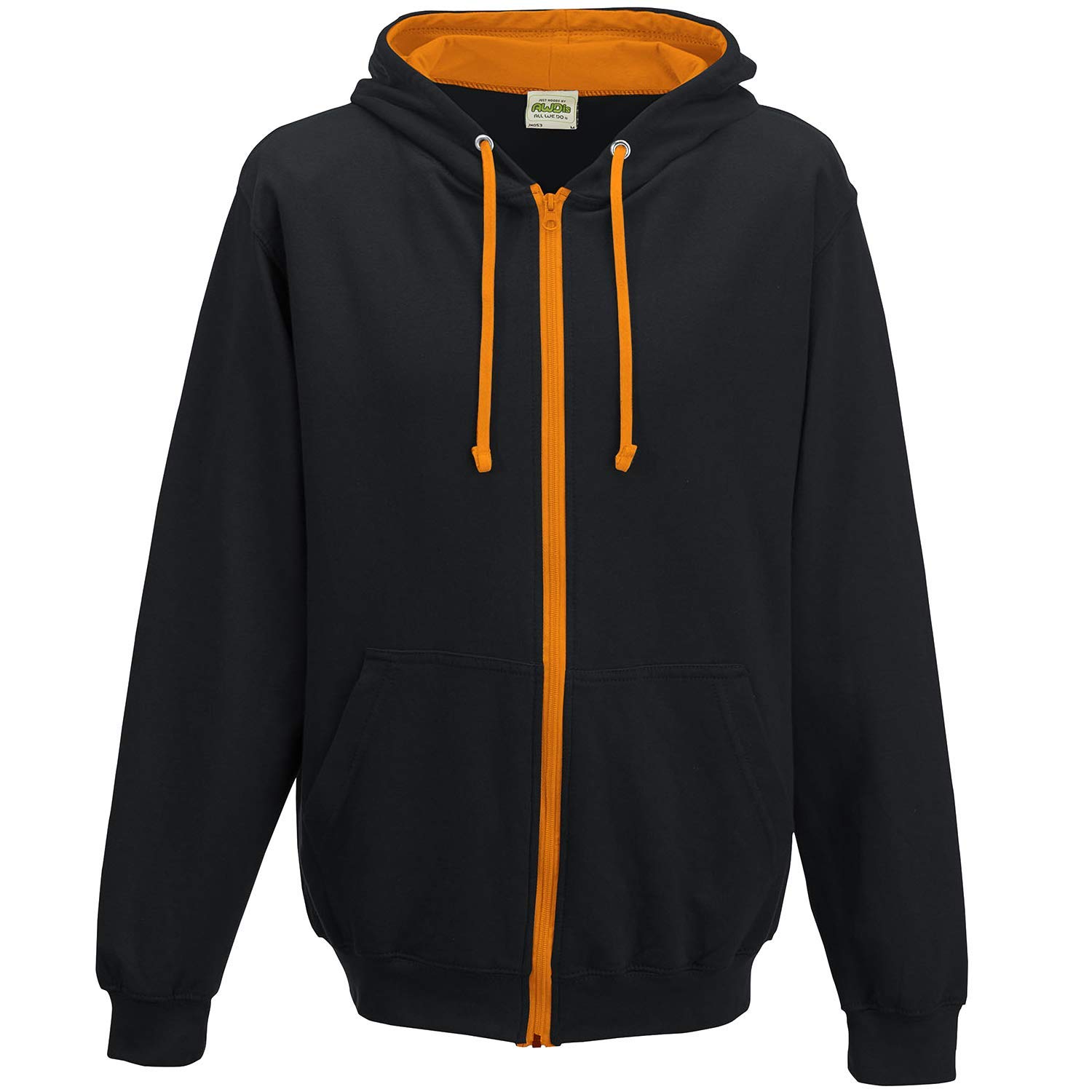 Just Hoods - Unisex Kapuzen-Sweatjacke/Jet Black/Orange Crush, XXL