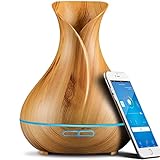 Smart Wifi Ätherische Öle Diffuser, Funktioniert mit Alexa und Google Home, Telefon-App und Sprachsteuerung, 400 ml Aroma Humidifier, Zeitpläne Erstellen, 7 Farb-LED, Timer-Einstellungen,Wood grain