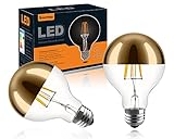 Kooywan LED G80 E27 Filament Lampe 6 Watt Kopfspiegel Gold 2700K Warmweiß Goldene Krone Halb Verchromte Schattenlose Glühlampe 2 Stk