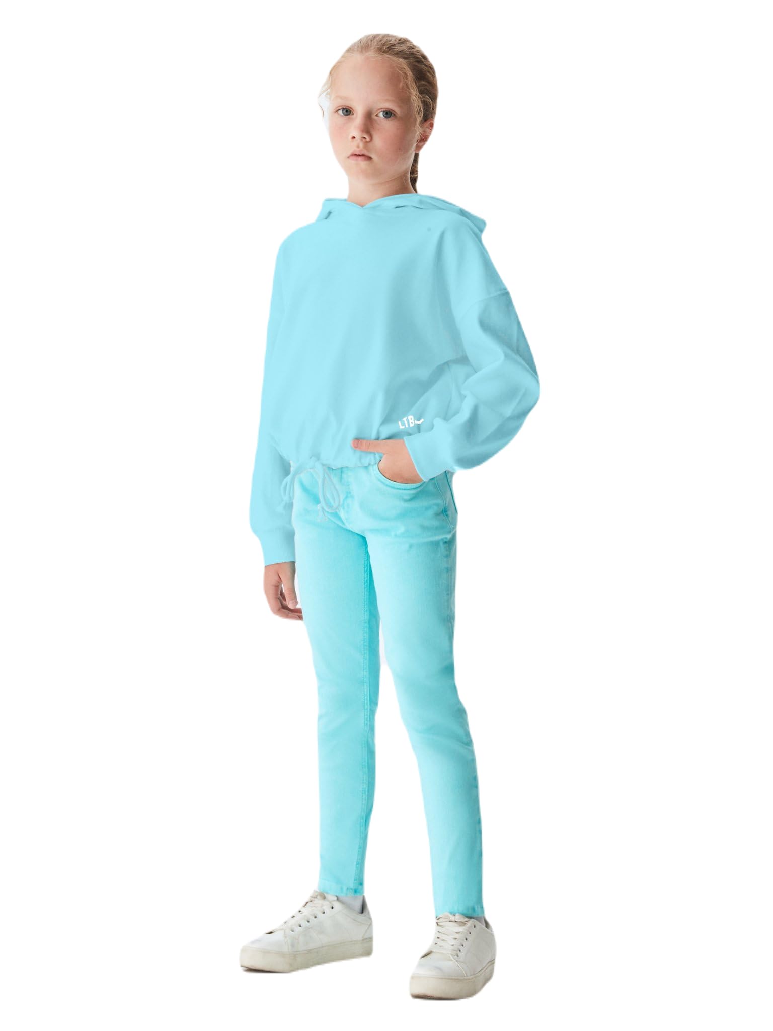 LTB Jeans Mädchen Kapuzenpullover Renaza Langarm Mit Kapuze zum Überziehen in Blau aus 100% Baumwolle - Größe 152CM