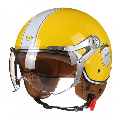 Offener Helm, Motorrad-Halbhelm, DOT/ECE-geprüfter Motorrad-Sturzhelm mit Sonnenblende, Retro-Vintage-Stil, Motorrad-Jethelm für Kinder, Jugendliche, Männer, Frauen D,M57-58CM