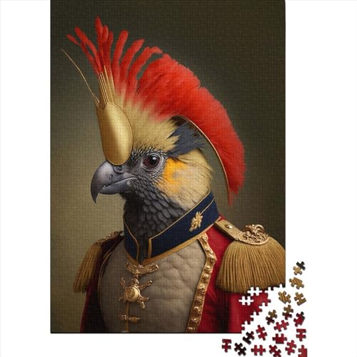 Papagei in Militäruniform, Puzzle 500 Teile für Erwachsene und Jugendliche von Wooden Jigsaws Puzzles, Puzzles für Erwachsene und Jugendliche, Denksport-Puzzle (Größe: 52 x 38 cm)