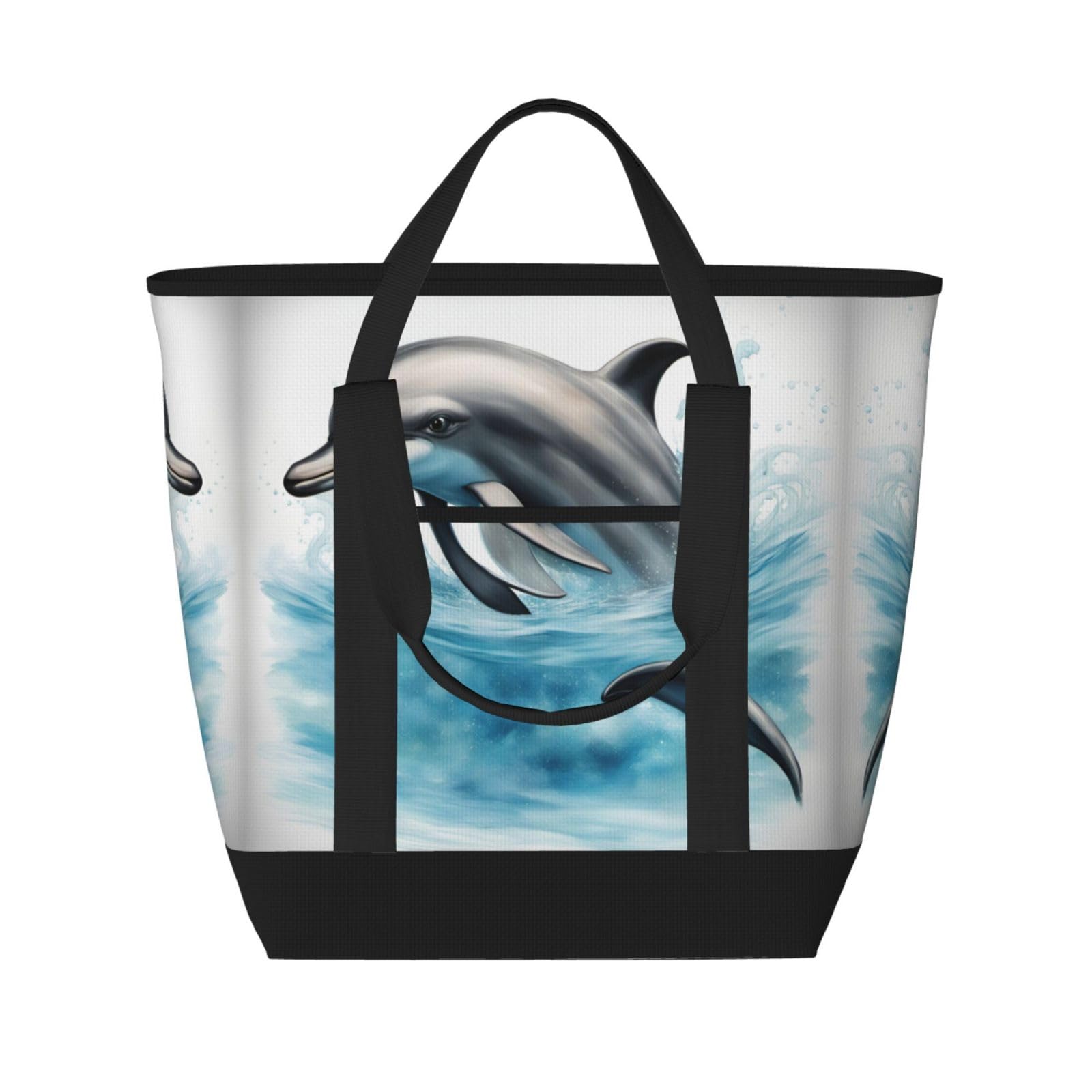 YQxwJL Isolierte Kühltasche, Einkaufstasche, Einkaufstasche, Motiv: Ozean, Delfin, mit Aufdruck "Looking At You", für Reisen, Strand, wiederverwendbar, für Erwachsene, Schwarz, Einheitsgröße