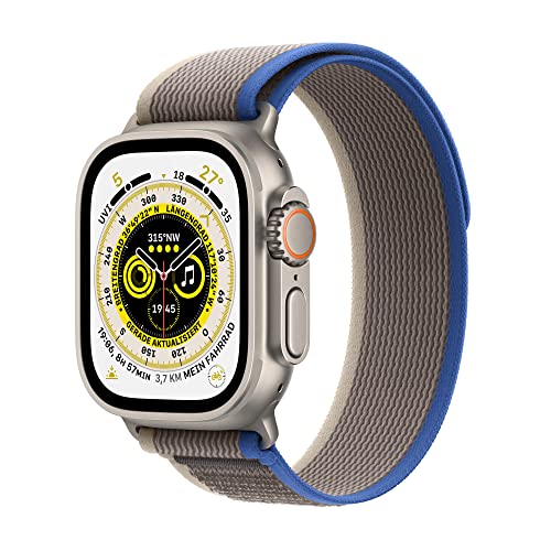 Apple Watch Ultra (GPS + Cellular mit 49mm) Titangehäuse mit Trail Loop Blau/Grau - M/L (Generalüberholt)