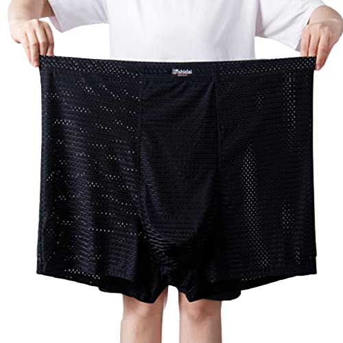 WINDEHAO Übergröße 13XL-210 kg Herren-Boxershorts, 3 Stück nahtlose Eisseide-Unterwäsche, lockere Elastizität, Mesh, atmungsaktive Unterhose (schwarz, 8XL)