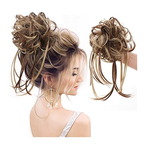 Bun Haarteile Scrunchie-Pferdeschwanz-Haarteile mit elastischem Haarband for Frauen und Mädchen, unordentliches Dutt-Haarteil, superlange, zerzauste Hochsteckfrisur, Haarknoten-Verlängerung, gewellt B