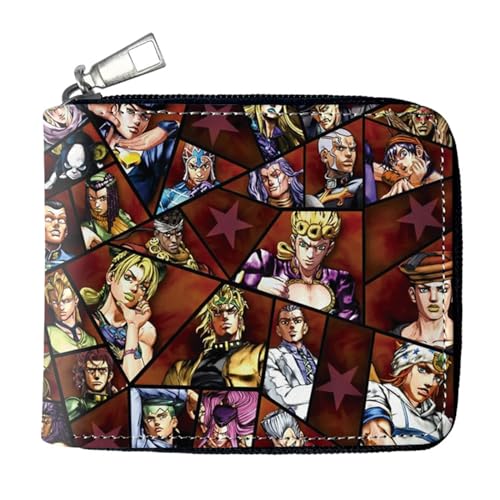 RYNDEX Jo-Jo's Bizar-re Adventu-re Portmonee Anime, Jugend Karikatur Kunstleder Geldbörse, Mädchen Geldtasche mit Münzfach und Geldscheinfach(Color:Multicolor 1)