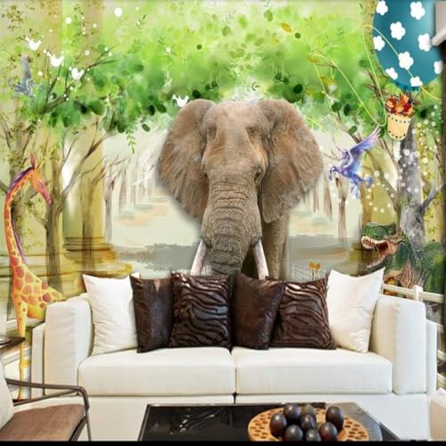 Tiere Elefanten Giraffen Dinosaurier Wald 3D Tapete Poster Restaurant Schlafzimmer Wohnzimmer Sofa TV Dekorative Wand-430cm×300cm