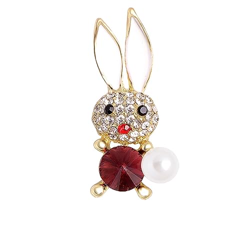 Brosche Luxus Exquisite Strass Perle Kaninchen Broschen Pins for Frauen Niedliche Cartoon-Tier Abzeichen Kleidung Mantel Brosche Pin Geschenk (Color : Gold)