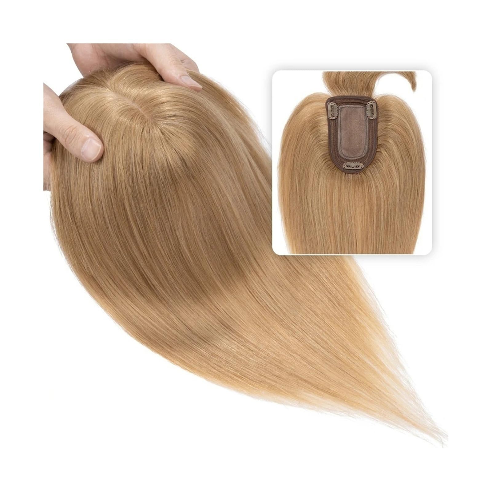 Haartopper für Frauen Glattes Echthaar-Toupet mit Pony, Clip-in-Echthaarteile, 7 x 12,5 cm, Seidenbasis, obere Aufsätze for Haarausfall, dünner werdendes Haar, Ersatzverlängerungen Haarteil Topper Tou