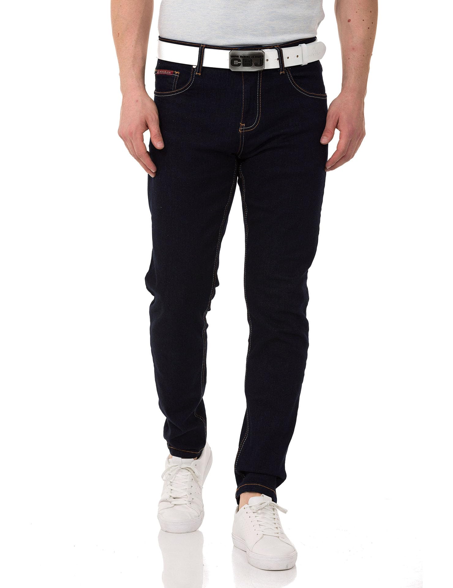 Cipo & Baxx Herren Jeanshose Slim Fit, Stretch Denim Pants im Basic-Look, 98,5% Baumwolle Jean Hose für Männer, Casual-Look Klamotten für Herren, CD820, Rawblue, W31 L34