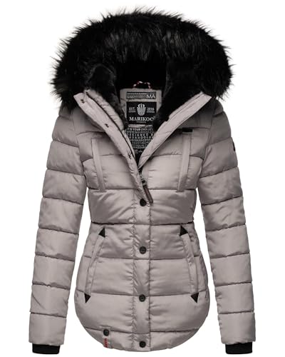 MARIKOO warme Damen Winter Jacke Winterjacke Steppjacke gefüttert Kunstfell B618 [B618-Lotus-Zink-Grau-Gr.XXL]