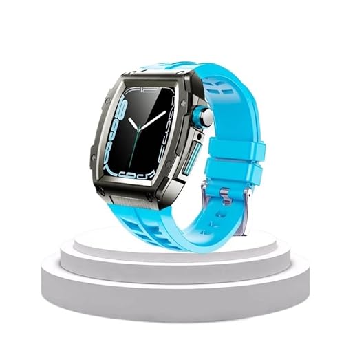 TONECY Edelstahl-Modifikationsset für Apple Watch, 44 mm, 45 mm, Metallgehäuse, Gummiband, Uhrenarmband für iWatch Serie 8, 7, 6, 54, SE