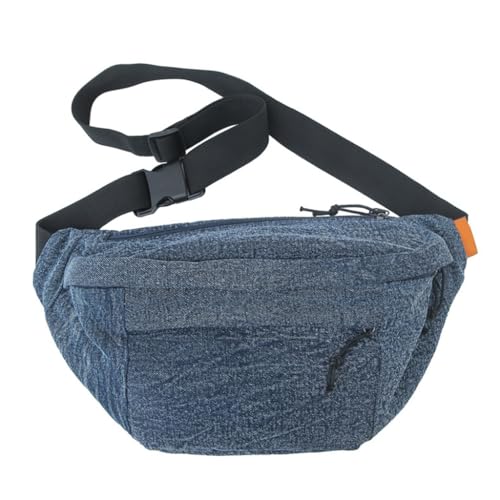 Denims Umhängetasche für Damen und Herren, große Kapazität, Bauchtasche, Geldbörse, Outdoor-Sport, Reißverschluss, Jeans-Brusttasche, dunkelblau