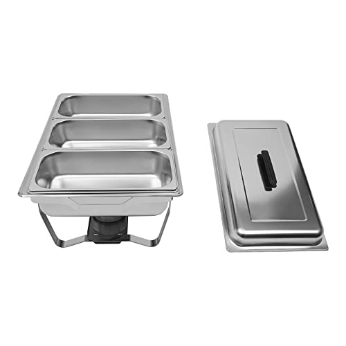 HuKaiL 8L Edelstahl Warmhaltebehälter mit Drei Speisepfannen, Speisewärmer Chafing Dish mit Faltbarer Ständer, Warmhaltegerät Buffetwärmer für Cafeterias, Hotel, Schulkantinen, Bankette, 60*34.5*30cm