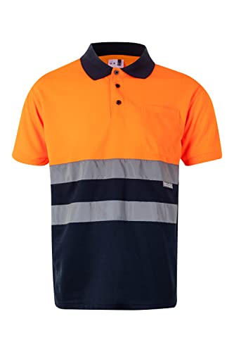 VELILLA 173; Zweifarbiges Poloshirt mit kurzen Ärmeln, Marineblau und Neonorange, Größe S