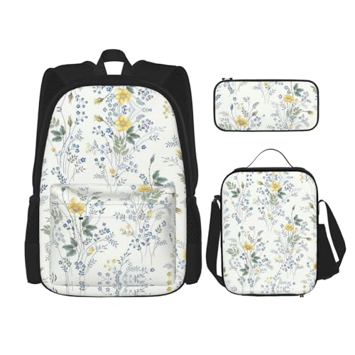 WURTON Schulrucksack-Set mit 3-in-1-Büchertasche und Lunchbox, Federmäppchen, Reise, Laptop, Tagesrucksack, Blau