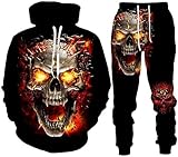 RIAAJ 3D Schädel Hoodie Männer Trainingsanzug Jogging Set Männer Sportanzug Männer Sweatshirt Hosen (A5,M)