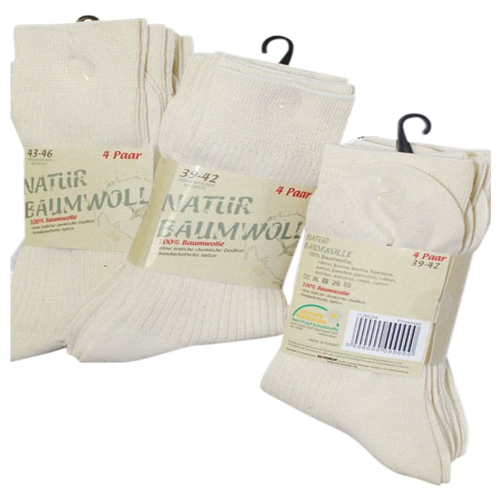 Gesundheitsstrumpf 8 Paar Natur 100% Baumwolle Socken ohne Naht Kochfest (47-50)