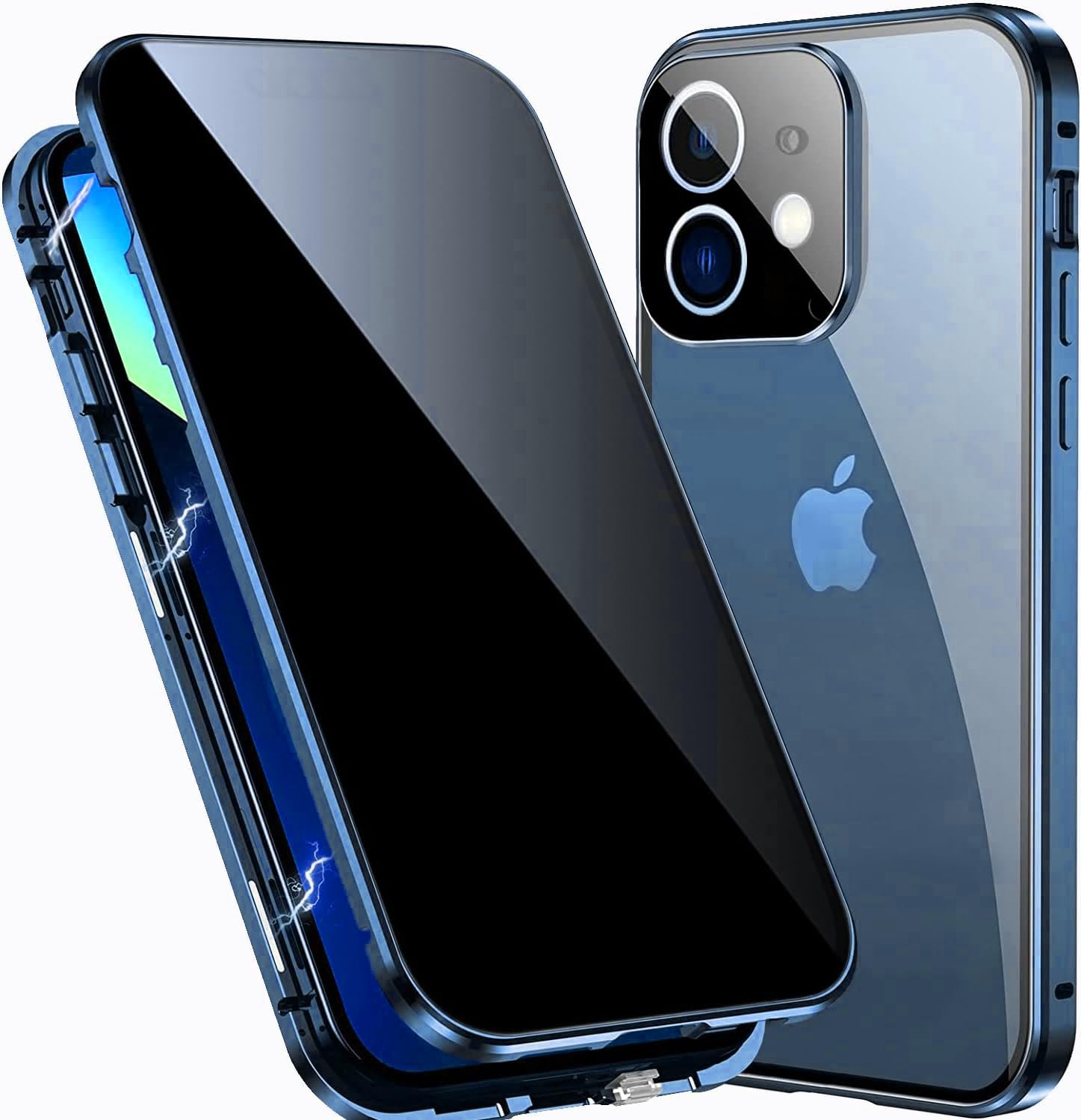 Anti spy Hülle für iPhone 12 Mini 360 Grad Ganzkörper HandyHülle Eingebaut Panzer Glas Sichtschutz Schutz Folie und Kamera len's Cover Stoßfest Komplettschutz Anti Peeping Case,Blau