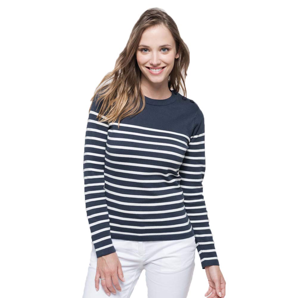 noTrash2003 Damenpullover Ringelshirt Marine-Stil Breton Shirt Pullover Streifen Shirt Navy/Weiß maritim sportlich XS-XXL (M)