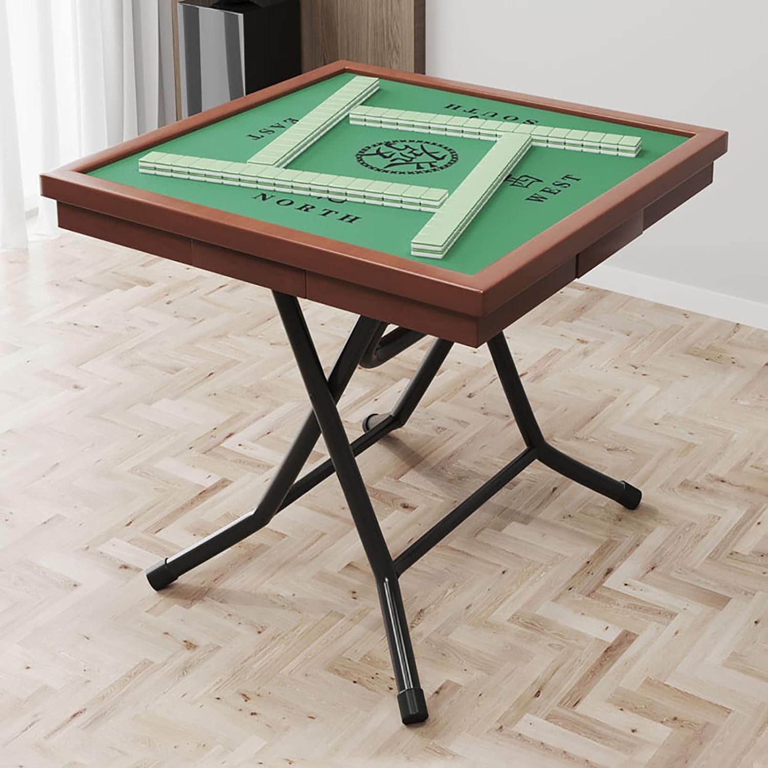 Gvqng Mahjong-Tisch, 4 Spieler Klappbarer Mahjong-Tisch, Tragbares Brettspiel Domino-Tisch Mit Getränkehaltern, Mahjong-Tisch aus Holz, Klappbarer Kartentisch mit Schublade,80 * 80cm