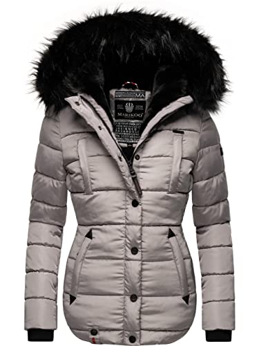 MARIKOO Damen warme Winter Steppjacke Lotusblüte Zinc Grey Gr. M