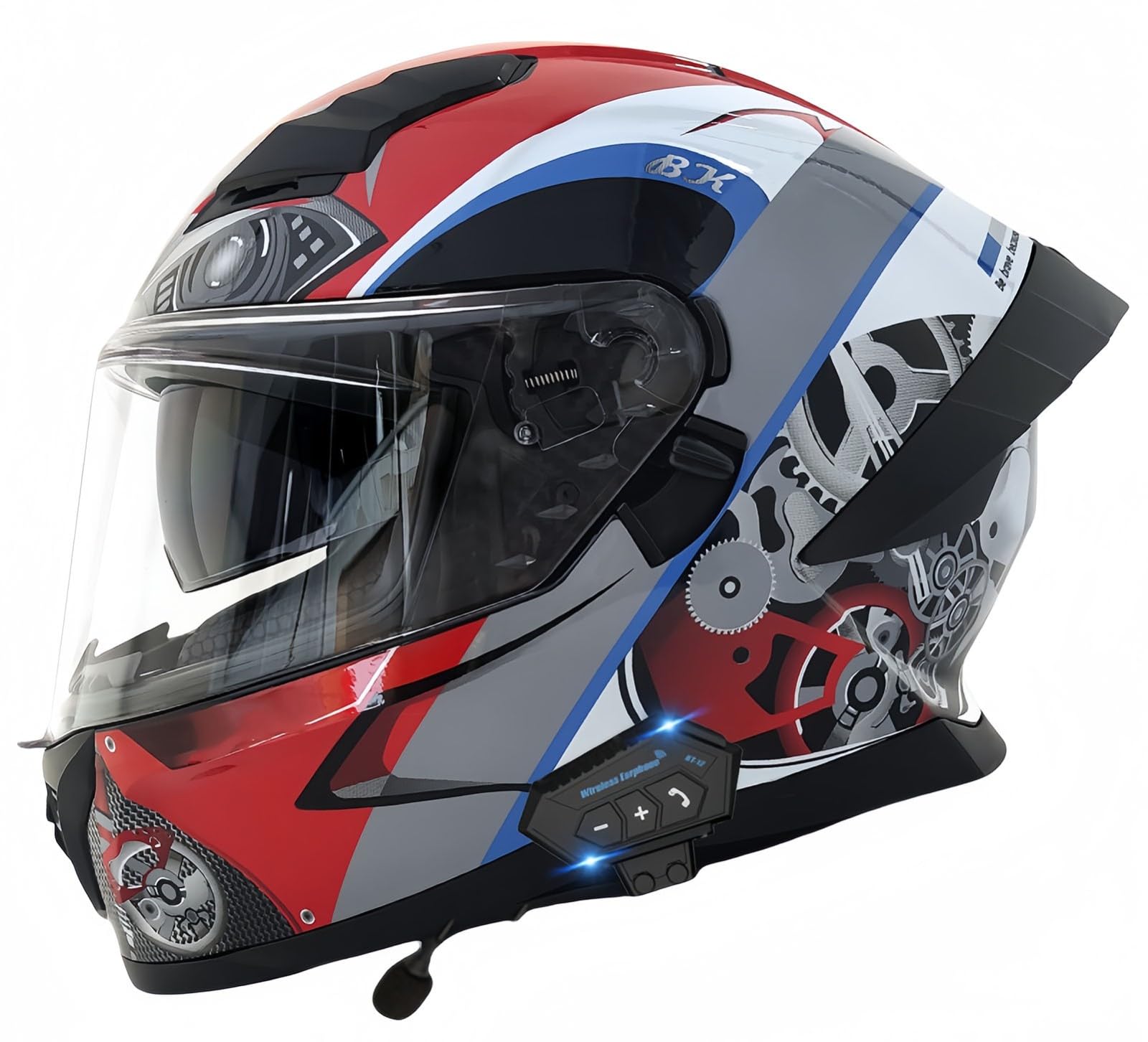 Modularer Bluetooth-Motorradhelm, ECE-Geprüft, Hochklappbarer Motorradhelm Für Erwachsene Mit Doppelvisier Für Antikollisions-Rollerhelm, Helm Für Männer Und Frauen A,M57-58CM