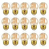 Hcnew G40 E27 LED Retro Edison Glühbirne Mini Globe 1W Light Amber Glasbirne 220V für Outdoor-Lichterketten, Cafe Lichter, Haus, Party, Hochzeit Weihnachtsdekoration Super Warm 2200K -15 Pack