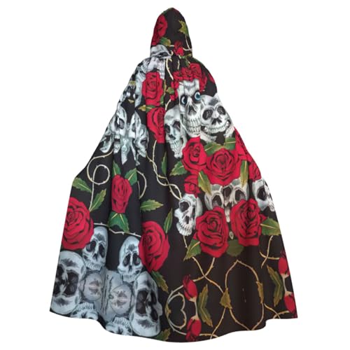 WURTON Eleganter Kapuzenumhang mit Rosen und Totenkopf-Augen, für Halloween, Karneval, Mottopartys, Cosplays, Erwachsene, Unisex