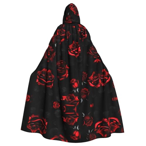 WURTON Rote und schwarze Rosen Druck Halloween Kapuzenumhang Kostüm für Karneval Mottoparty Decora Hexe Vampir Kostüm