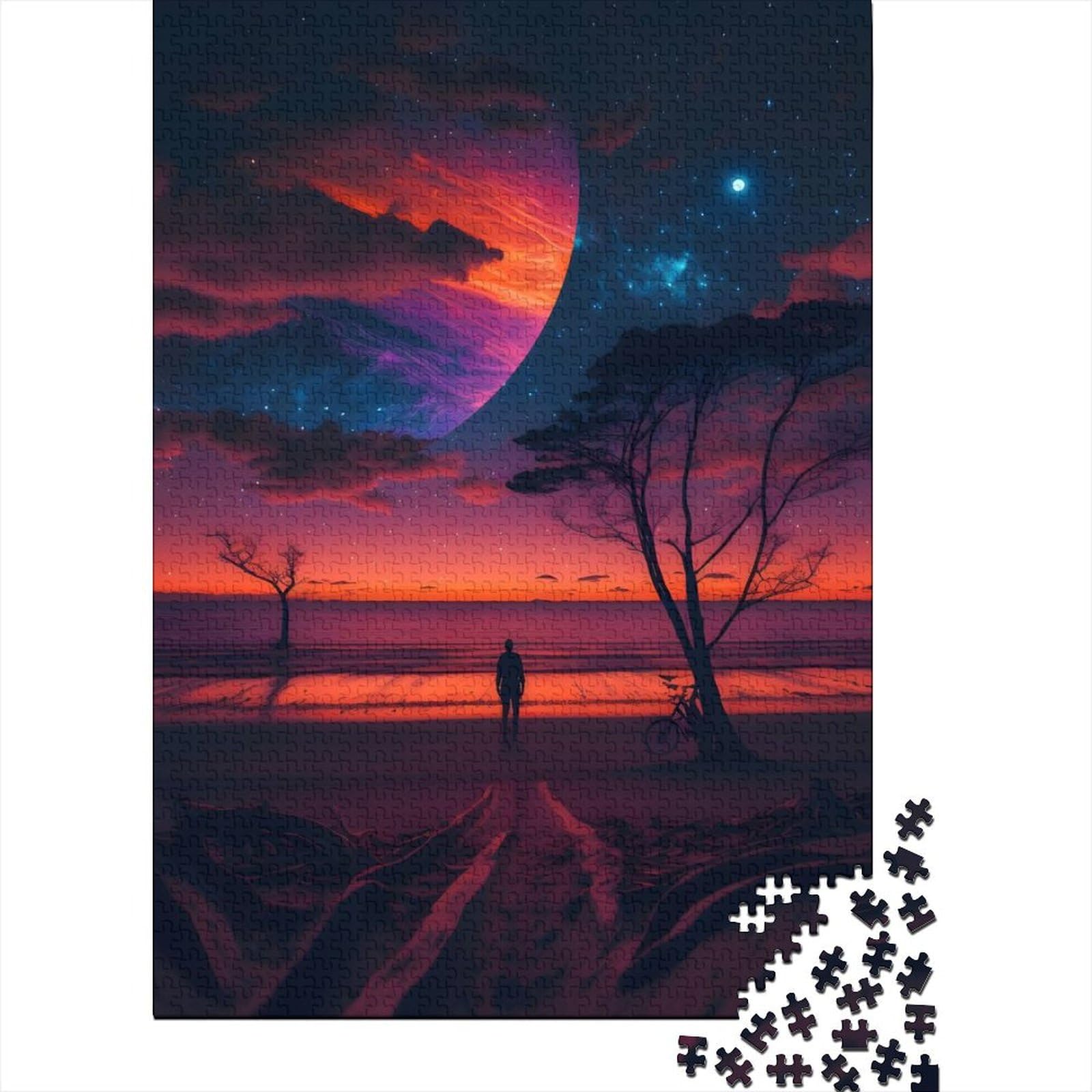 500-teiliges Puzzle für Erwachsene und Teenager, Sonnenuntergang am Strand, Holzpuzzle für Erwachsene, Puzzlespielzeug mit passendem Poster und Wissensblatt (Größe: 52 x 38 cm)