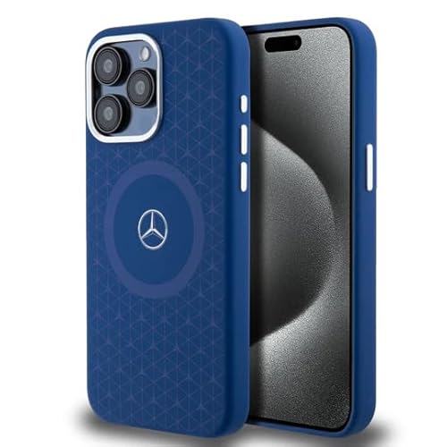 CG MOBILE Mercedes-Benz Kompatibel mit iPhone 15 Pro Hülle in Navy mit Kordel, Silikon Glatt, Anti-Kratzer, Glatt, Schutzhülle mit Easy Snap-on, Stoßdämpfung & Wordmark Logo