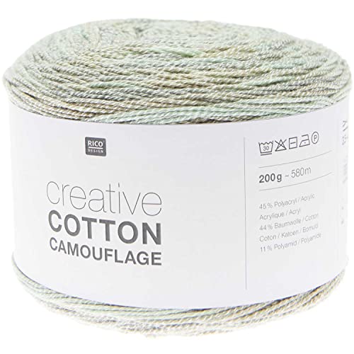 Rico Creative Cotton Camouflage 200g 580m | Bobbel Farbverlaufsgarn Baumwollmischgarn | Sommerwolle zum Stricken und Häkeln (05 misty forest)