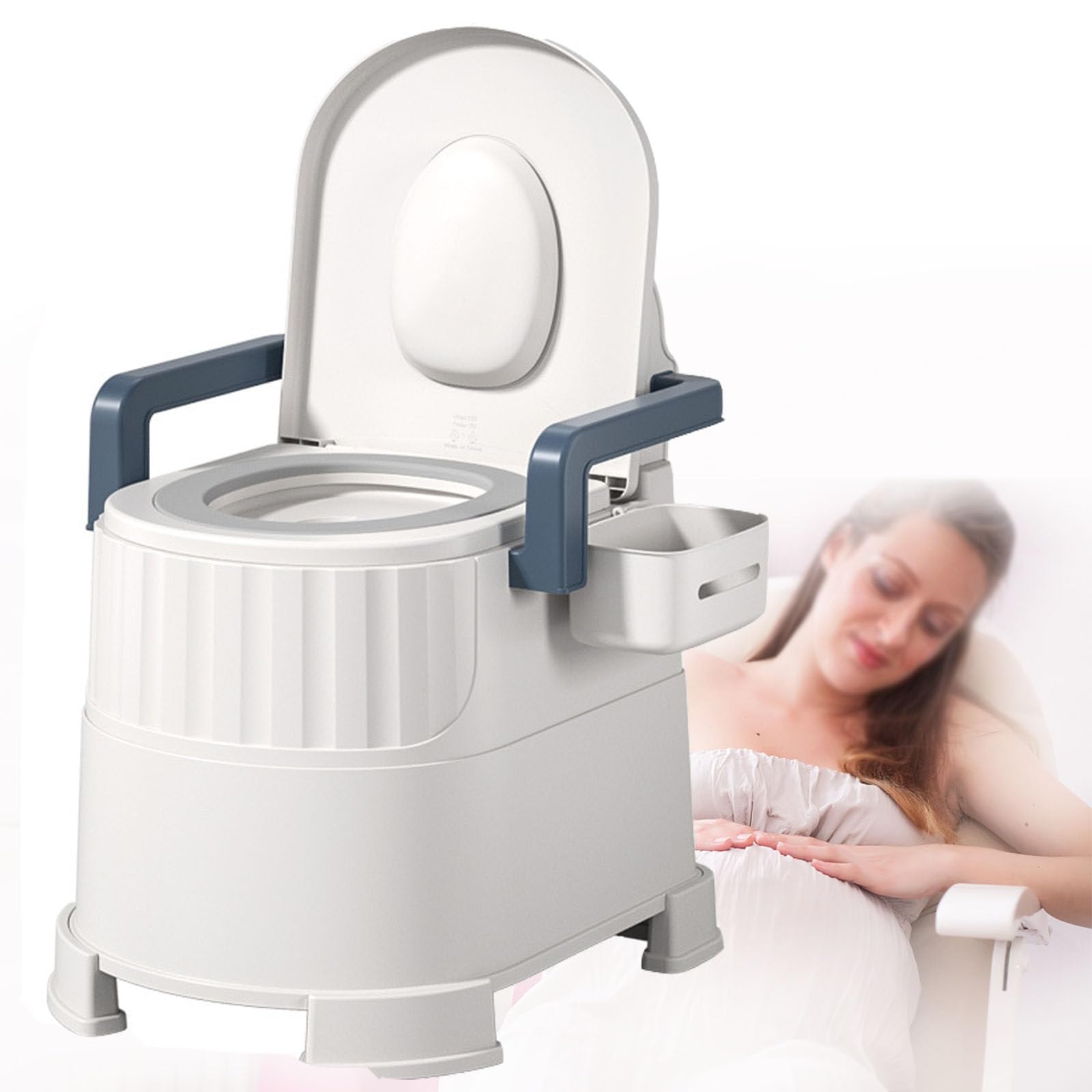 lwjunmm Nachtkommode, Tragbare Reisetoilette, Toilette für den Innen- und Außenbereich mit Armlehnen und Taschentuchkorb,BasicModel-red-Room+Toilet