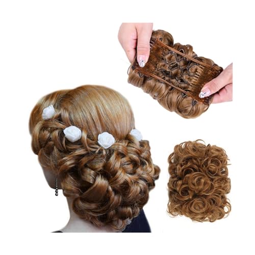 Haarteile Haarknoten Kurze, unordentliche, lockige Haarknotenverlängerung, leicht dehnbare Haarkämme, Clip-in-Pferdeschwanzverlängerung, Haargummi, Chignon-Tablett, Pferdeschwanz Brötchen Haare(Q1-27)