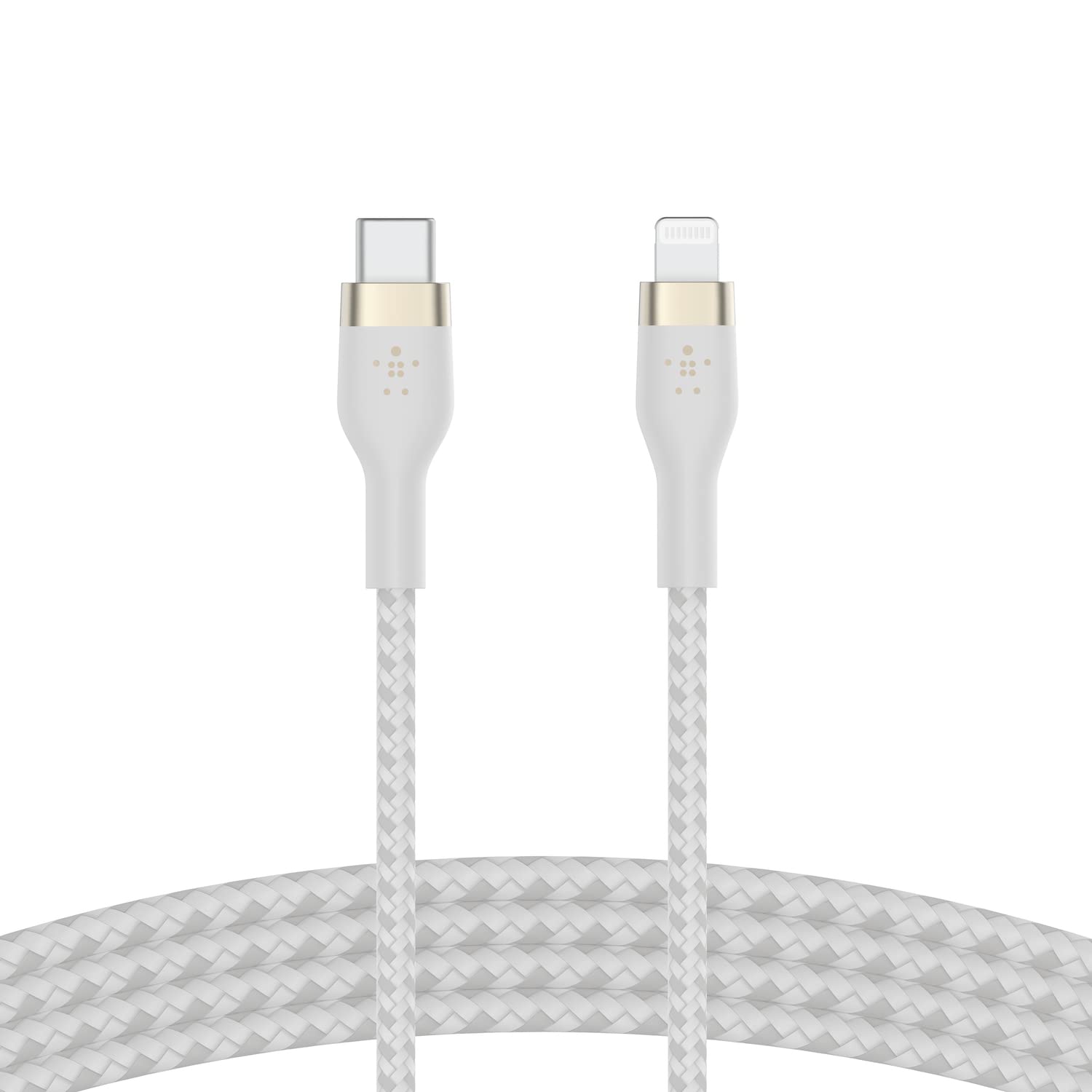 Belkin BoostCharge Pro Flex geflochtenes USB-C/Lightning-Kabel, 2 m, MFi-zertifiziert, 20 W, zum Schnellladen mit PD Power Delivery für Geräte wie iPhone 14/14 Plus, 13, 12, Pro, Max, mini – Weiß